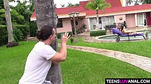 outside anal fun with kimber woods stretching her tight hole