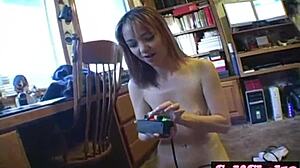 Watch this teen tug cock and ride sybian!