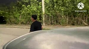 Wife cheats on husband in public after car breakdown, cuckold embraces lover.
