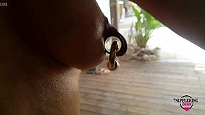 nippleringlover hot nude riding bicycle handcuffed pierced pussy lips extreme stretched pierced nipples