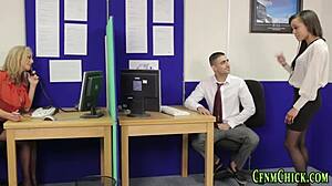 yo, clothed british brunette babe jerks loser in femdom humiliation