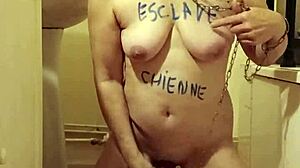 humiliated female slave eats from bowl