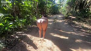 Wow, The Wife With Big Ass Is Walking Naked On The Road!
