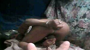 Transsexual Lucia Vanesa in crossdressing attire masturbates solo with detailed focus