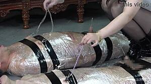 Japanese Mistress Tomeki Trains The Nipples And Dicks Of The Wrapped Masochistic Men!