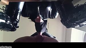 chairtied hooded gagged milf sucks until deep cum swallow