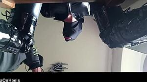 chairtied hooded gagged milf sucks until deep cum swallow