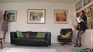 lesbian milfs in stockings tongue each others classy heels high def fingering!