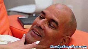 Small-titted teen rides grandpa's throbbing cock cowgirl style in amateur creampie fun