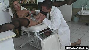 blonde lingerie slut spreads hairy pussy wide for doctor's deep cock pounding session