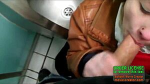 Wanna see this russian whore swallow cum after toilet blowjob?