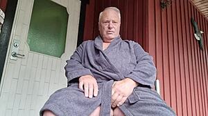 Shaved Old Man Chris Strokes Hairless Cock Outdoors