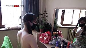 Naughty Asian Teen In Fishnets Uniform Masturbates Shaved Pussy For Cosplay Party