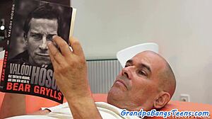 Small-titted teen rides grandpa's throbbing cock cowgirl style in amateur creampie fun