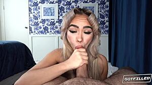 luna luxe spreads shaved pussy wide for bareback creampie fill