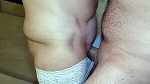 lover teases wife's smooth pussy with his hard cock before filling her with creampie