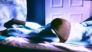 i'm stretching on the floor with my roller in briefs getting some winter sun relief