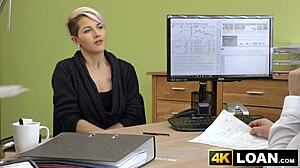 Busty Short-Haired Babe Bounces Wildly on Loan Agent Cock