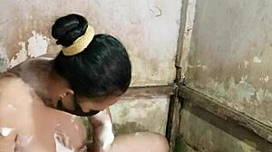 Hairy housewife mandi rubs big tits beaver in steamy bathroom colmek!