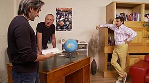 whoa dark skinned teen student bends over for double anal penetration in principal's office 🍆💦