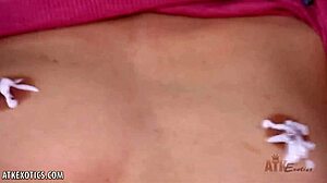 hot brunette jericha jem fingers her horny skinny body all lotioned up