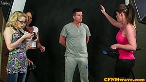 gorgeous cfnm domina, wanna see her suck that guy's cock while others watch?