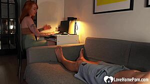 My busty redhead therapist milf drops to knees sucking my cock pov