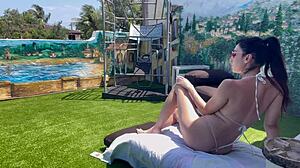 italian milf artemisia love strips bikini reveals perfect tits body outdoors horny solo