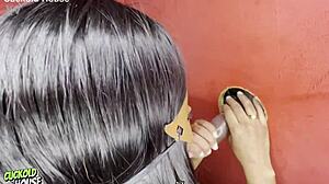 hot bride sucks shaved pussy first time then fucks stranger doggystyle at gloryhole