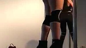 sexy doctor strips and dances seductively on pole for eager patient in hospital room