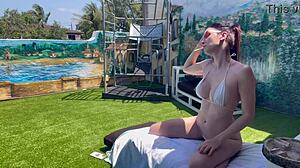 italian milf artemisia love strips bikini reveals perfect tits body outdoors horny solo