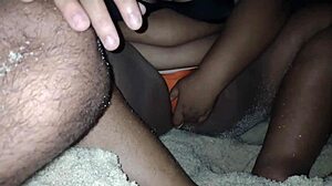 curvy brazilian milf flashes big tits pussy and pisses on beach