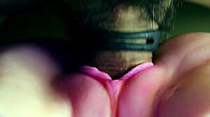 in the bedroom my hot pink pussy sucked his huge cock till he creampied deep inside her wet hole