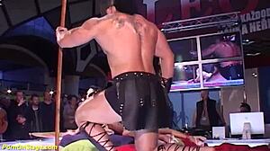 yo, ever seen a skinny babe get banged hard by monster cock on public stage?