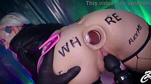 watch huge glass buttplug gape sluts in latex fisting wet