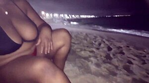 curvy brazilian milf flashes big tits pussy and pisses on beach