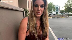 Classy blonde milf bombshell bends over offering her big tits ass to horny hardcore stud