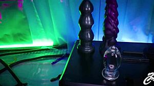 watch huge glass buttplug gape sluts in latex fisting wet