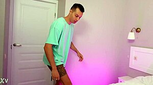 step bro sniffs panties then eats pussy and fucks while step dad waits