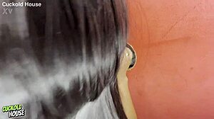 hot bride sucks shaved pussy first time then fucks stranger doggystyle at gloryhole