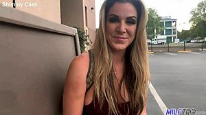 Classy blonde milf bombshell bends over offering her big tits ass to horny hardcore stud