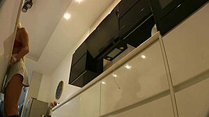 my busty blonde housewife bares tits no panties kitchen