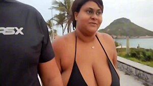 curvy brazilian milf flashes big tits pussy and pisses on beach