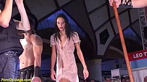 yo, ever seen a skinny babe get banged hard by monster cock on public stage?