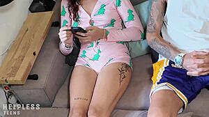 pervy brother catches 18yo virgin stepsis relaxing and fingers her wet pussy