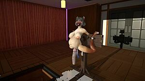 Furry cat dildos stretch tight holes leading to massive cum inflation explosion