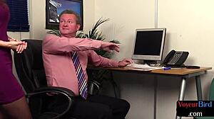 cfnm voyeur duo teases piercings stockings while jerking off