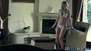 Horny babe's feet tease cock before wild fingering footjob fuck