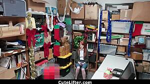 Ginger teen shoplifter 18+ punished hard in garage with monster cock