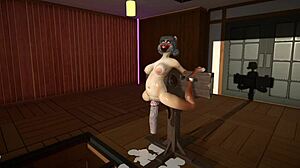 Furry cat dildos stretch tight holes leading to massive cum inflation explosion